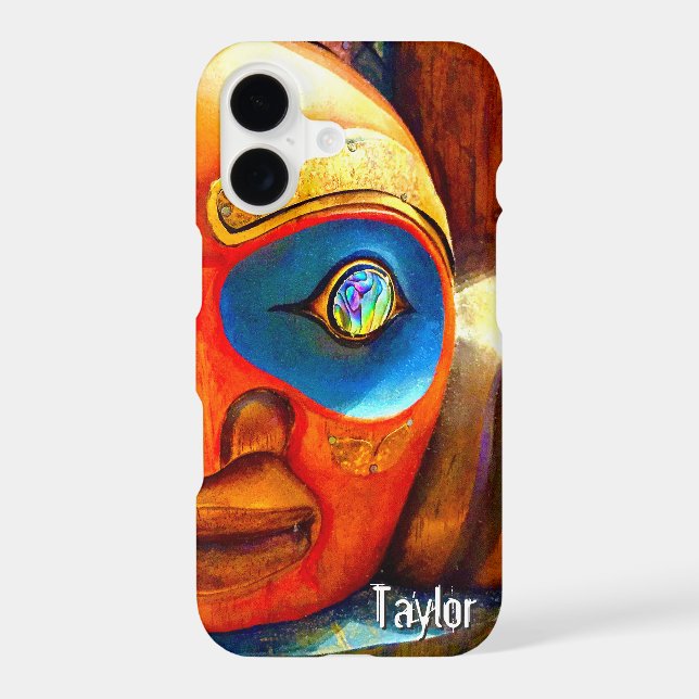 Carved Wood Totem Face Photo Custom Name Cool Bold Case-Mate iPhone Case (Back)