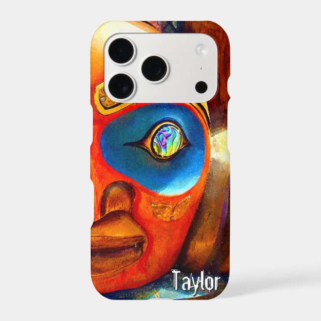 Carved Wood Totem Tiki Face Photo Custom Name Bold Case-Mate iPhone Case (Back)