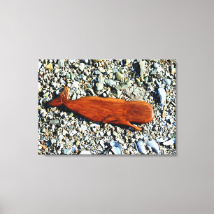 carved wood whale wrapped canvas print