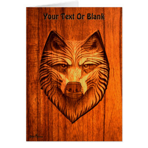 Carved Wood Wolf Cards