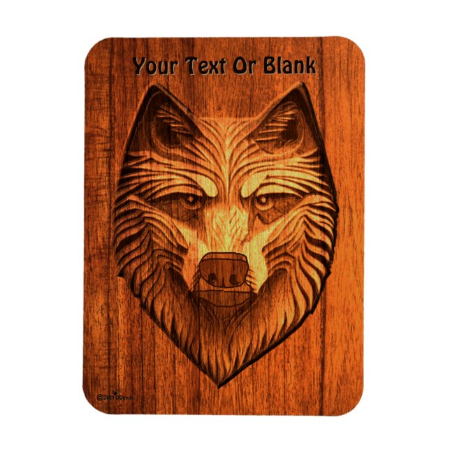 Carved Wood Wolf Magnet (Vertical)