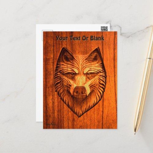 Carved Wood Wolf Postcard