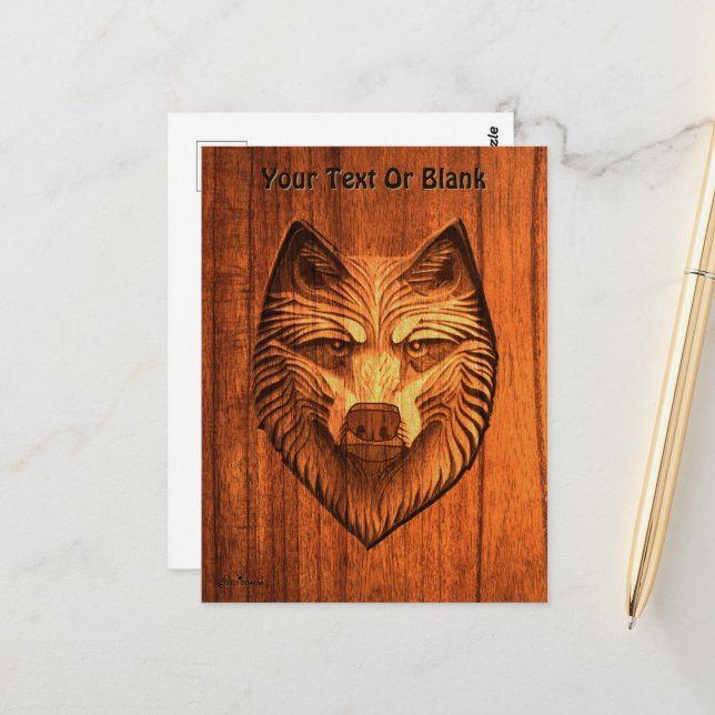 Carved Wood Wolf Postcard (Front/Back In Situ)