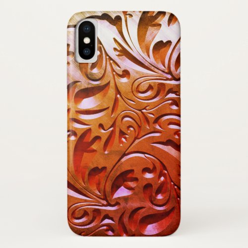 Carved wood woodgrain look elegant abstract brown  iPhone XS case