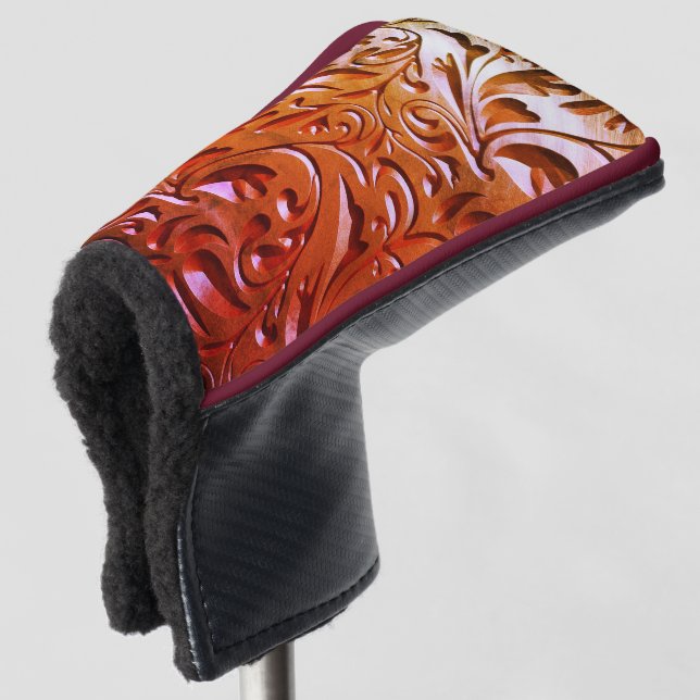 Carved wood woodgrain look elegant abstract brown  golf head cover (3/4 Front)