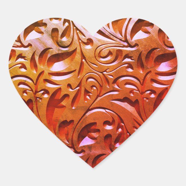 Carved wood woodgrain look elegant abstract brown  heart sticker (Front)