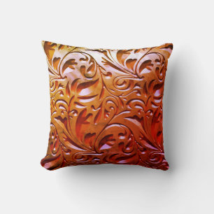 Carved wood woodgrain look elegant abstract brown throw pillow