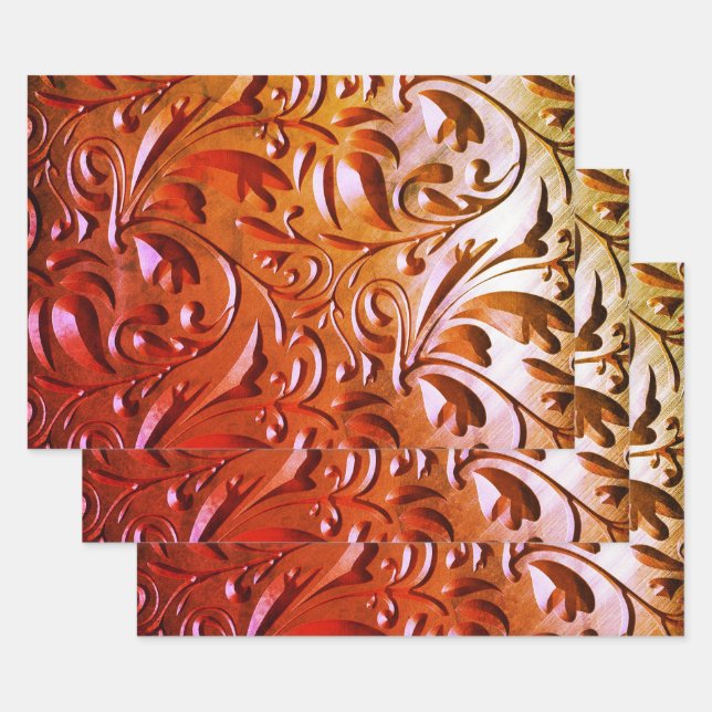 Carved wood woodgrain look elegant abstract brown  wrapping paper sheets (Set)