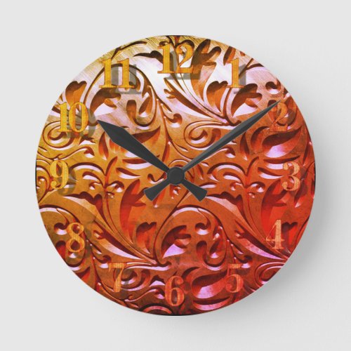 Carved wood woodgrain look elegant abstract round clock