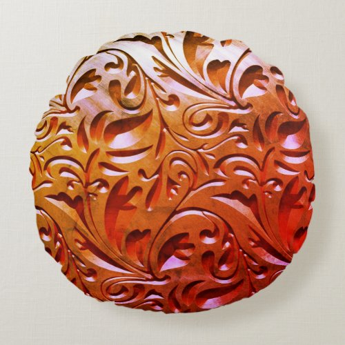 Carved wood woodgrain look elegant abstract round pillow