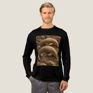 Carved Wooden Dolphins Ocean Waves Graphhic Tri-Blend Shirt
