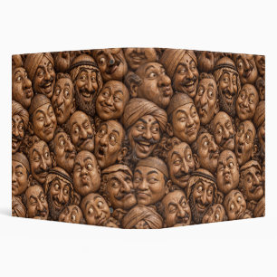 Carved Wooden Faces Vintage Boho Pattern 3 Ring Binder