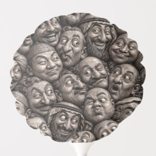 Carved Wooden Faces Vintage Boho Pattern Balloon