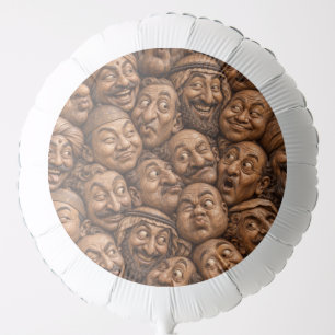 Carved Wooden Faces Vintage Boho Pattern Balloon