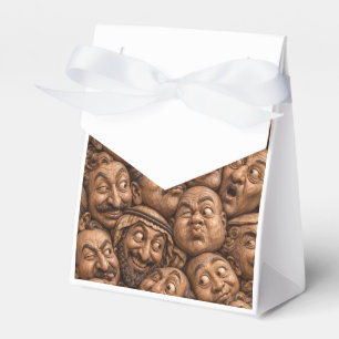 Carved Wooden Faces Vintage Boho Pattern Favor Boxes