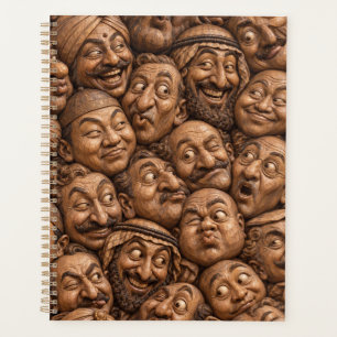 Carved Wooden Faces Vintage Boho Pattern Planner