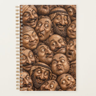 Carved Wooden Faces Vintage Boho Pattern Planner