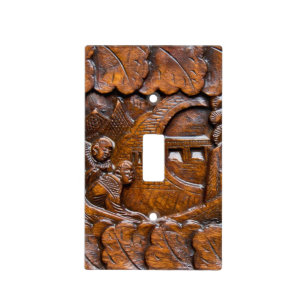 Carved wooden oriental look light switch cover