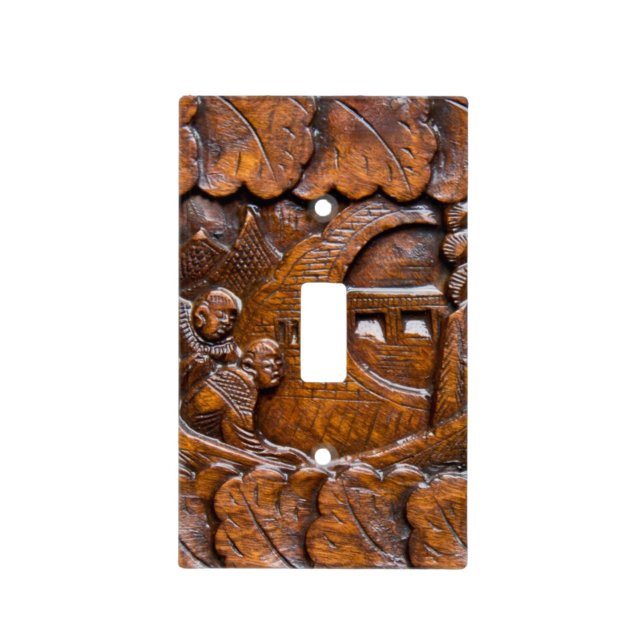 Carved wooden oriental look light switch cover (Front)