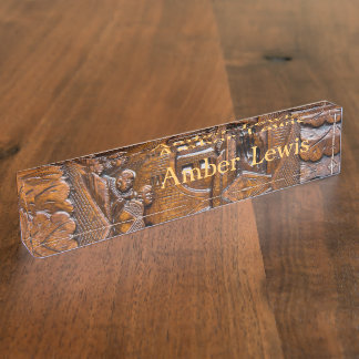 Carved wooden oriental look nameplate