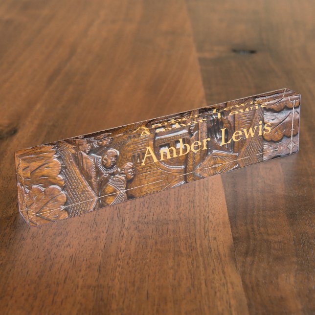 Carved wooden oriental look nameplate (Side)