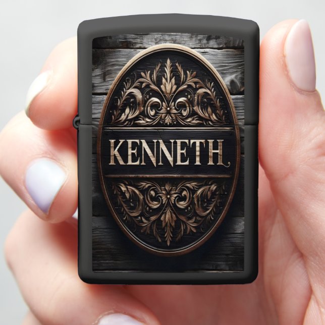 Carved Wooden Sign With Kenneth Zippo Lighter (In Hand)