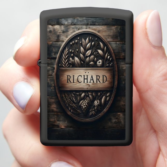 Carved Wooden Sign With Name Richard Zippo Lighter (In Hand)