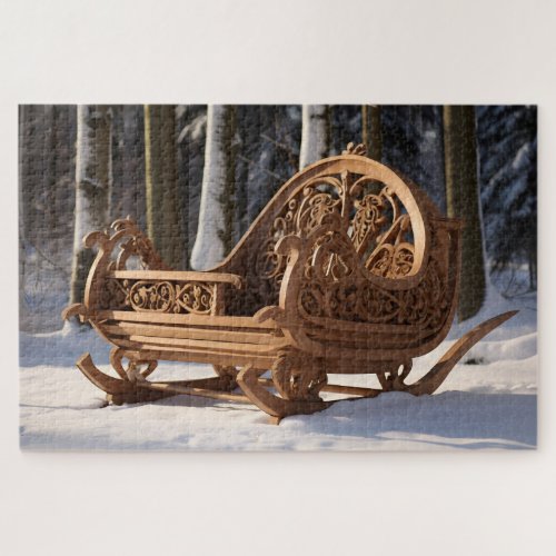 Carved Wooden Sleigh Jigsaw Puzzle