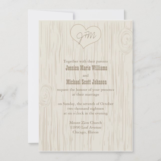 Carved Wooden Wedding Invitation (Front)
