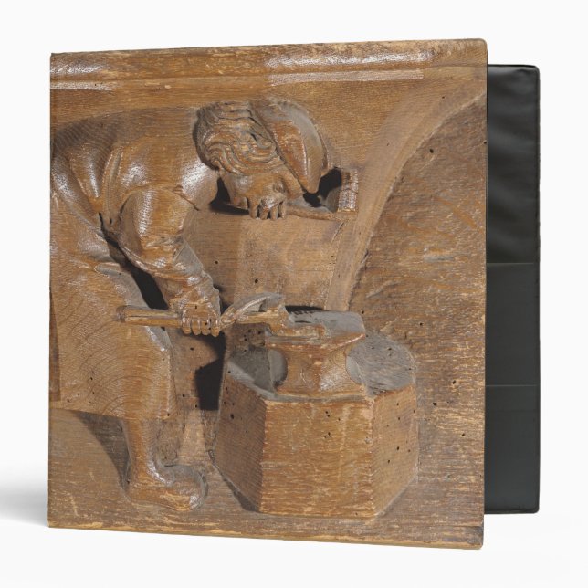 Carving depicting a coppersmith 3 ring binder (Front/Inside)