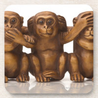 Carving of three wooden monkeys