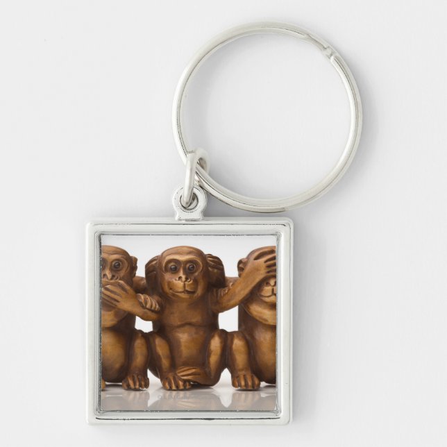 Carving of three wooden monkeys keychain (Front)