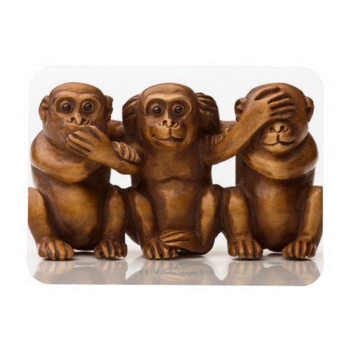 Carving of three wooden monkeys magnet