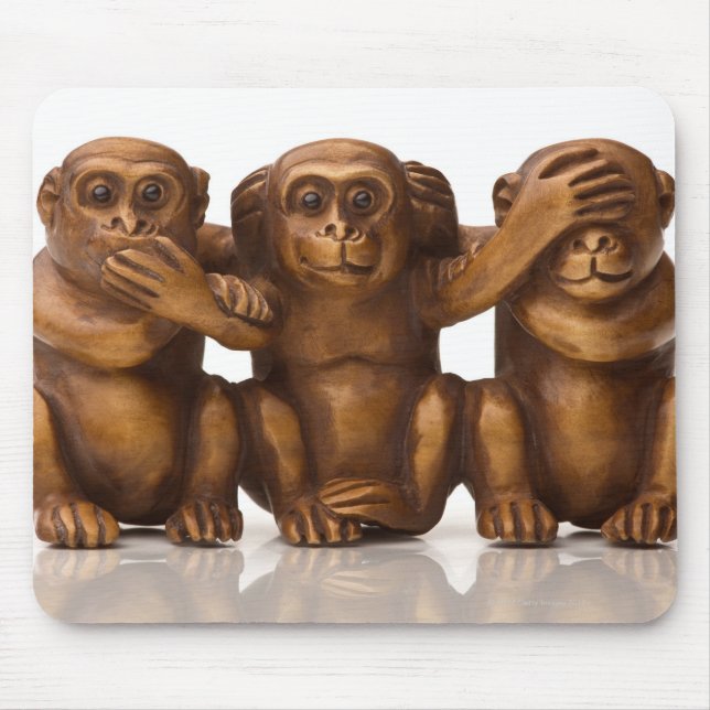 Carving of three wooden monkeys mouse pad (Front)