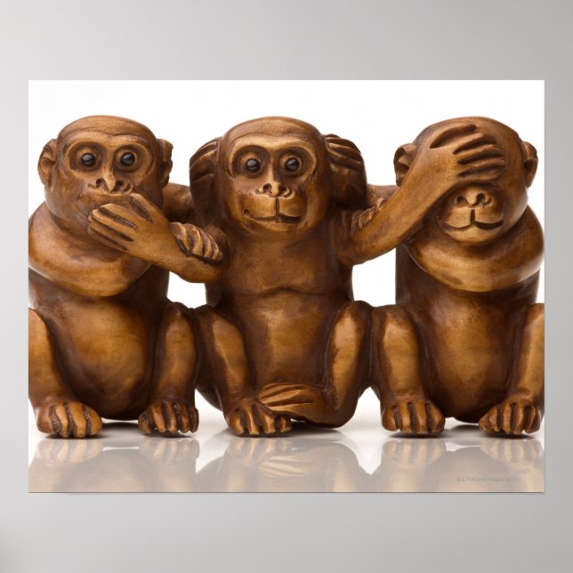 Carving of three wooden monkeys poster (Front)