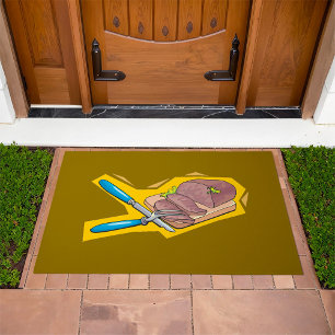 Carving Roast Beef with Fork and Knife Doormat