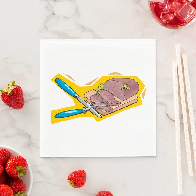 Carving Roast Beef with Fork and Knife Napkins (Creator Uploaded)