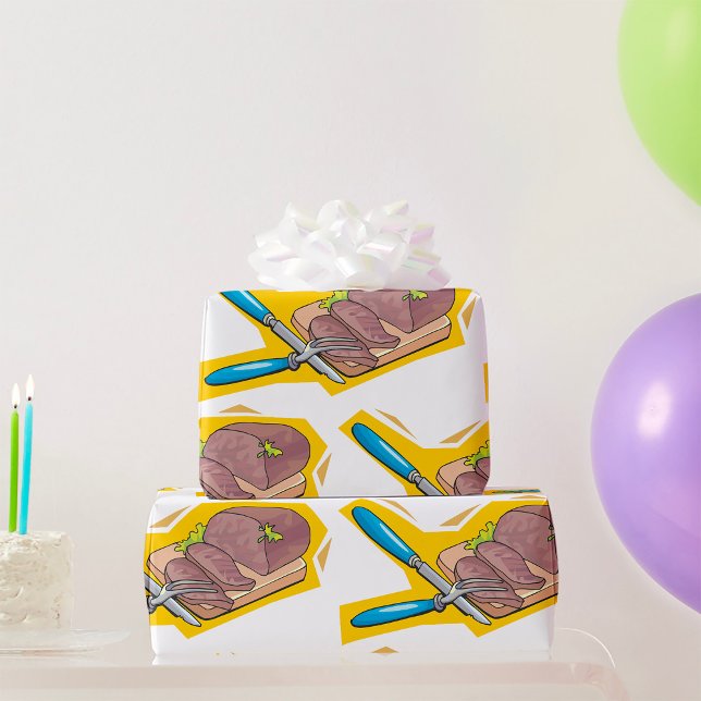 Carving Roast Beef with Fork and Knife Wrapping Paper (Creator Uploaded)