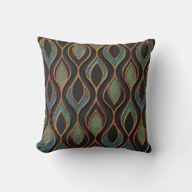 Carving Waves: Bronze Copper Texture Throw Pillow (Front)