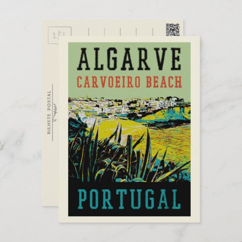 Carvoeiro beach illustration Algarve Portugal Postcard