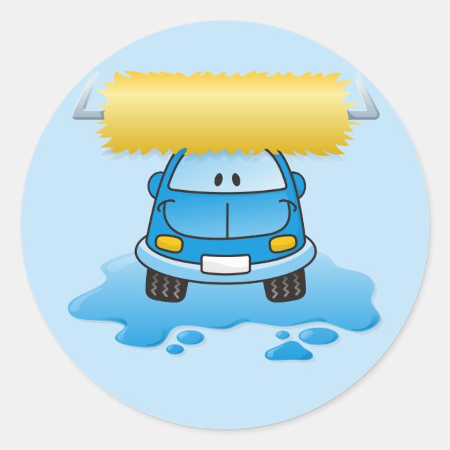 Carwash cartoon classic round sticker (Front)