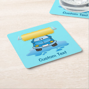Carwash cartoon square paper coaster