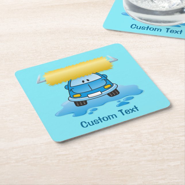 Carwash cartoon square paper coaster (Angled)