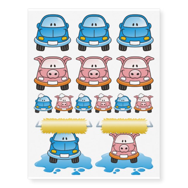 Carwash cartoon temporary tattoos (Front)