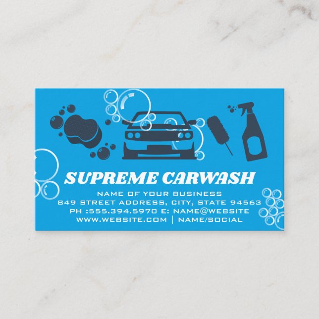Carwash Cleaning Supplies | Soap Bubbles Business Card (Front)