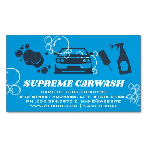 Carwash Cleaning Supplies  Soap Bubbles Business Card Magnet