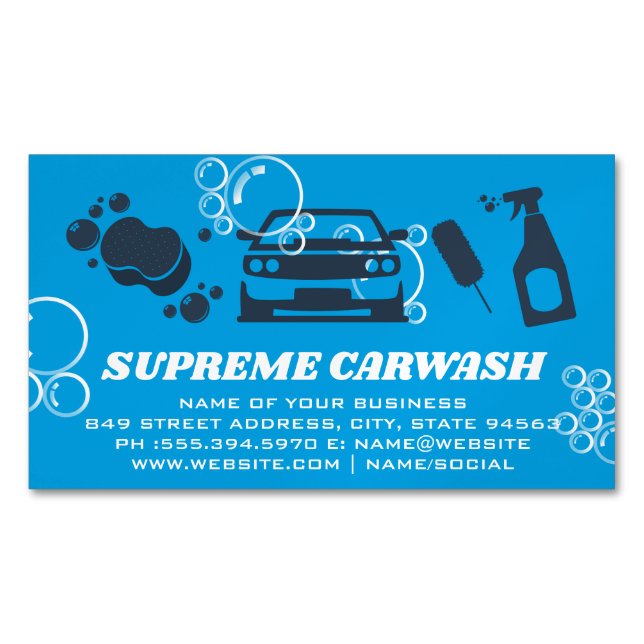 Carwash Cleaning Supplies | Soap Bubbles Business Card Magnet (Front)