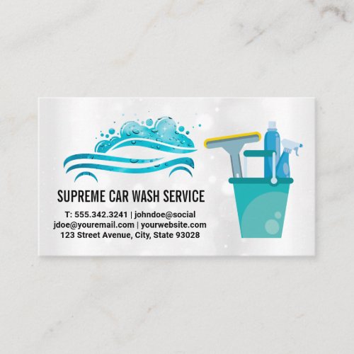 Carwash Logo  Water Drops  Cleaning Tools Business Card