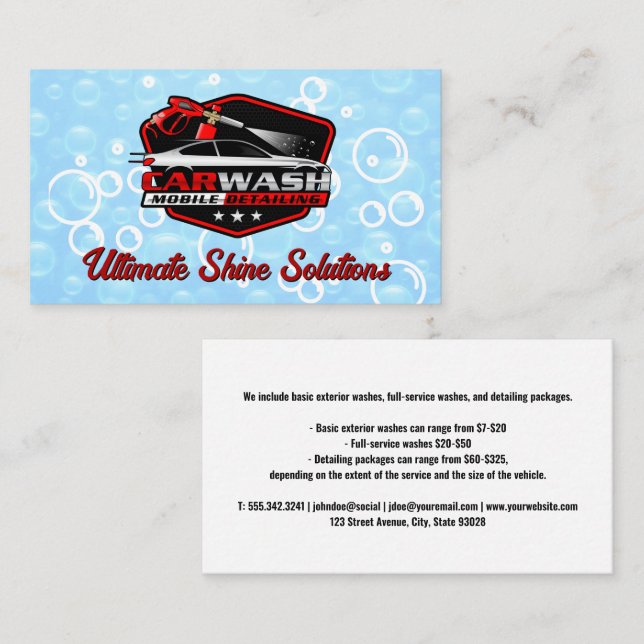 Carwash Mobile Detailing | Soap Bubbles Business Card (Front/Back)