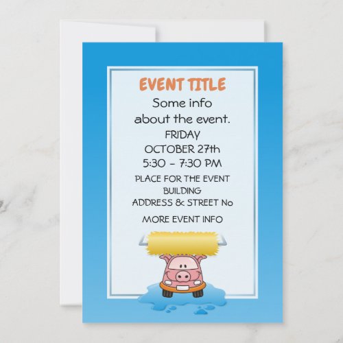 Carwash Pig Cartoon Invitation